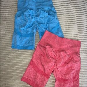 Women’s Butt-Scrunch Blue and Pink Biker Shorts